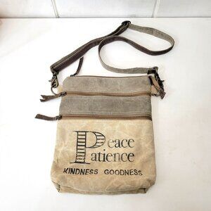 Peace Patience Kindness Goodness Canvas Crossbody Bag With Adjustable Strap & Zi